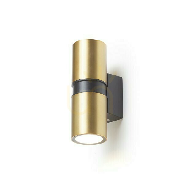 Zobrazit Venkovní nástěnné svítidlo Mano Brushed Brass/Black 230 V Led Gu10 2x8 W Ip54 Venkovní nástěnné svítidlo Mano Brushed Brass/Black 230 V Led Gu10 2x8 W Ip54