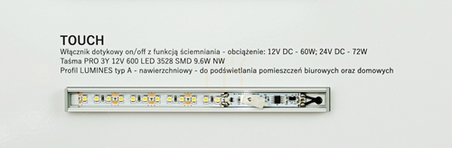 Kontrola Vypínač pro LED pásky TOUCH se stmívačem PWM 60W/12V 72W/24V