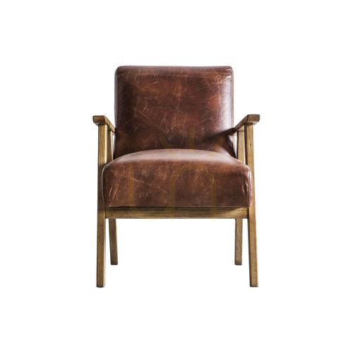 Kontrola Křeslo Gallery Direct Neyland z vintage hnědé kůže, 61 cm