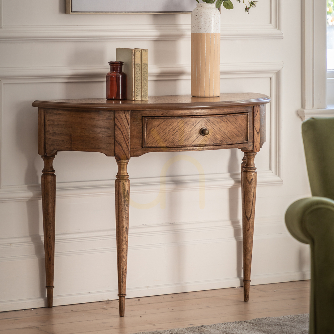 Náhled Konzolový stolek Gallery Direct Highgrove Demi Lune z mindi dřeva 92,5 cm Konzolový stolek Gallery Direct Highgrove Demi Lune z mindi dřeva 92,5 cm