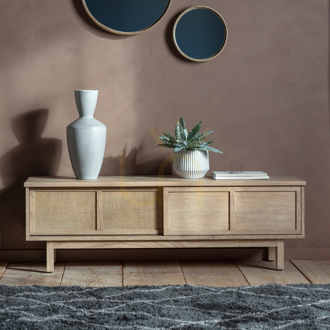 Pohled TV stolek Gallery Direct Kyoto 140 cm přírodní ratan a masivní dřevo TV stolek Gallery Direct Kyoto 140 cm přírodní ratan a masivní dřevo