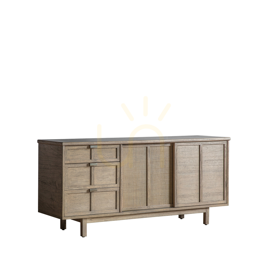 Zobrazit Příborník Gallery Direct Kyoto 150 cm přírodní dřevo a ratan, 3 zásuvky 2 posuvné dveře Příborník Gallery Direct Kyoto 150 cm přírodní dřevo a ratan, 3 zásuvky 2 posuvné dveře