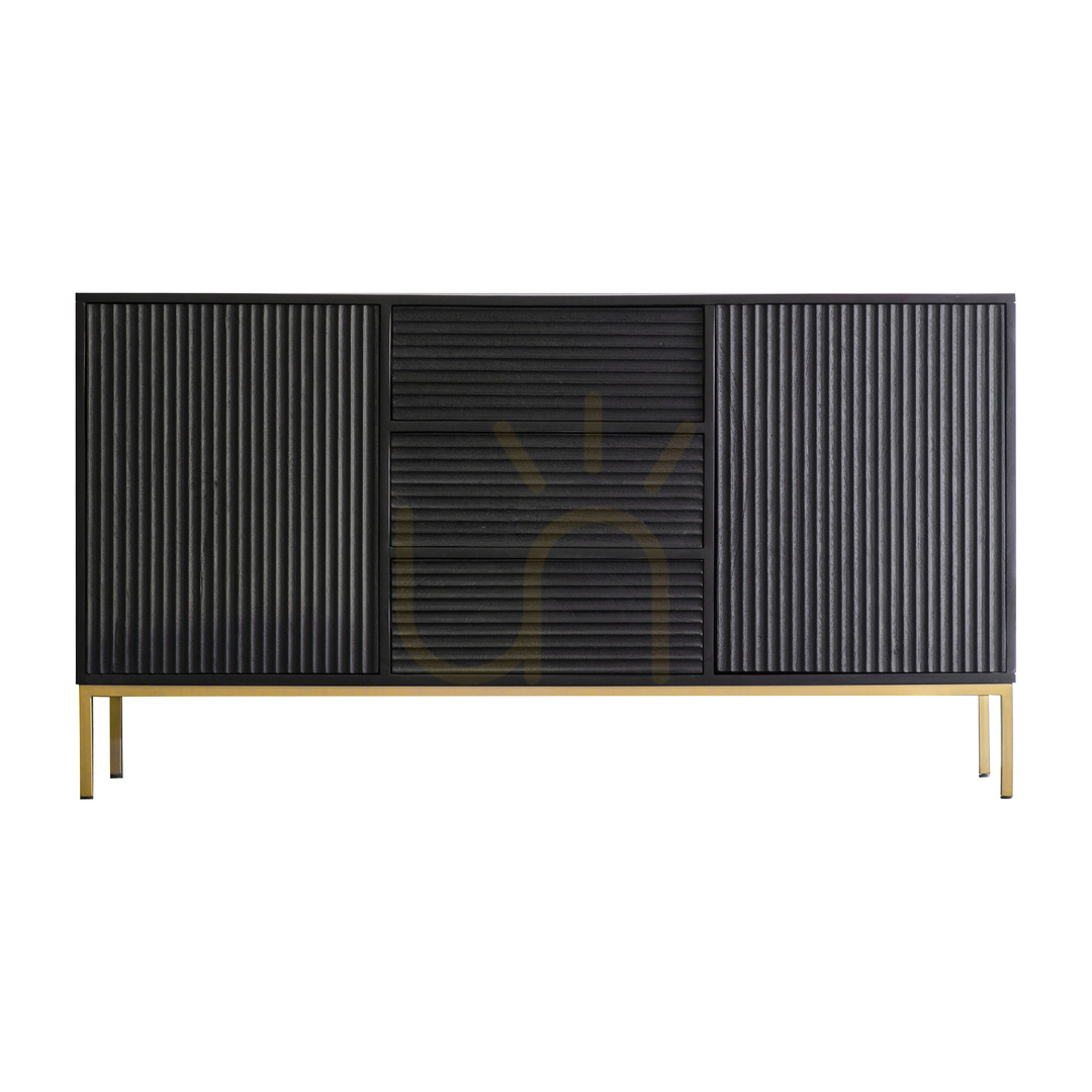 Kontrola Příborník Gallery Direct Ripple 150 cm černý/zlatý, 2 dveře a 3 zásuvky Příborník Gallery Direct Ripple 150 cm černý/zlatý, 2 dveře a 3 zásuvky