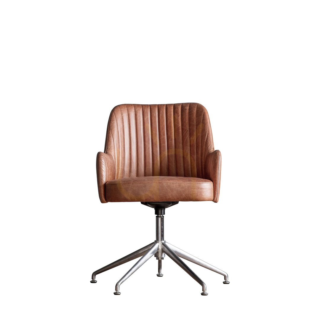 Kontrola Křeslo Gallery Direct Curie otočné, vintage hnědá kůže, stříbrná podnož Křeslo Gallery Direct Curie otočné, vintage hnědá kůže, stříbrná podnož