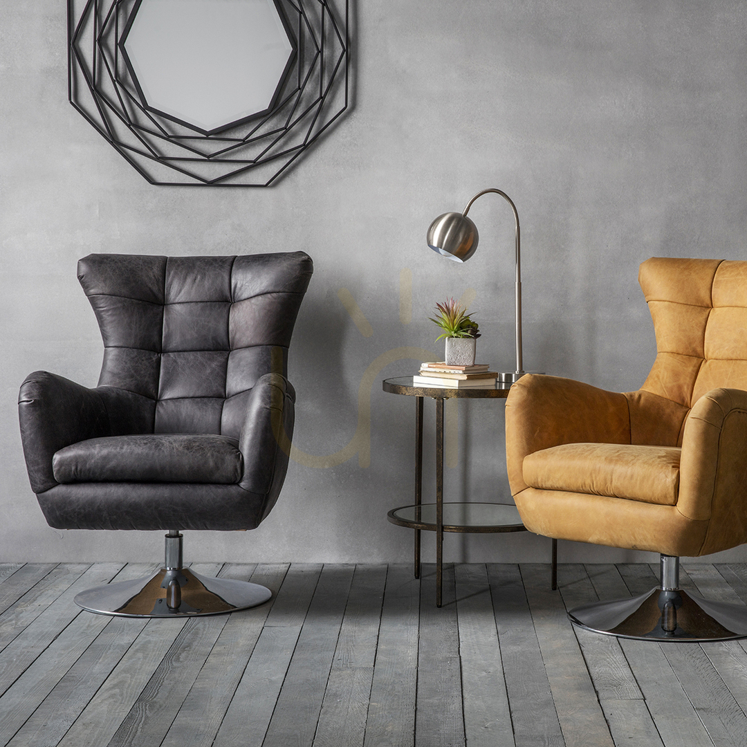 Zobrazit Křeslo Gallery Direct Bristol otočné, starožitný eben, kůže/železo Křeslo Gallery Direct Bristol otočné, starožitný eben, kůže/železo