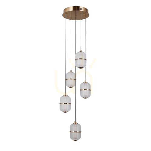 Kontrola Závěsné LED svítidlo Italux Alani zlaté 5x LED PND-34375-5-HBR