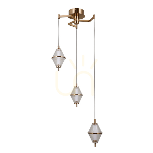 Kontrola Závěsné LED světlo Italux Fuente 3x15W zlaté sklo 48 cm PND-34395-3-HBR