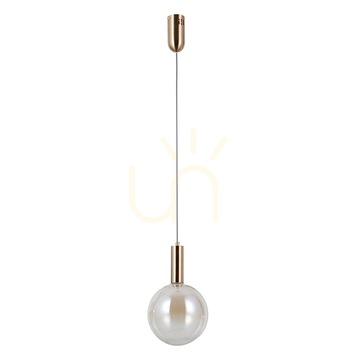 Kontrola Závěsné svítidlo STRELA koule 20 cm jantarové sklo LED 5 W 3000 K zlaté Italux PND-34378-1M-HBR