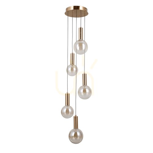 Kontrola Závěsné LED svítidlo Italux Strela 5x3000K jantarové sklo zlaté PND-34378-5S-HBR