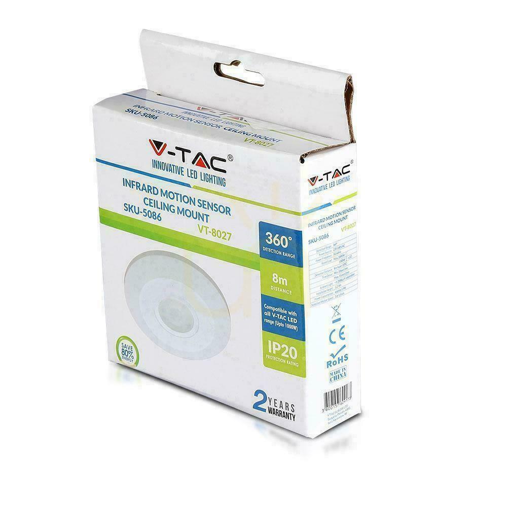 Zobrazit 360st Senzor pohybu V-TAC pro povrchovou montáž na strop SLIM 25mm bílý VT-8027 360st Senzor pohybu V-TAC pro povrchovou montáž na strop SLIM 25mm bílý VT-8027