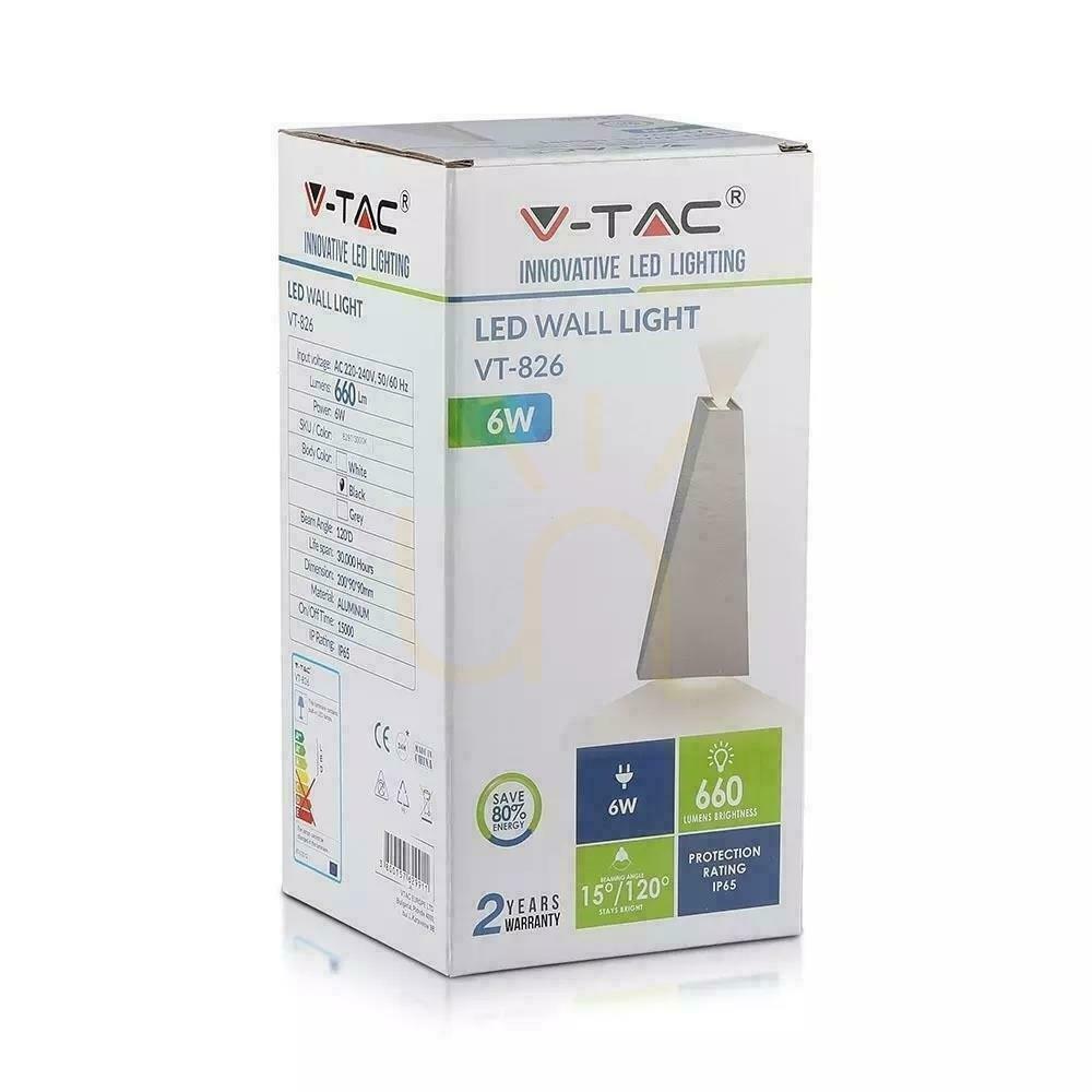Zobrazit Nástěnná lampa V-TAC 6W LED černá IP65 VT-826 3000K 660lm. Nástěnná lampa V-TAC 6W LED černá IP65 VT-826 3000K 660lm.