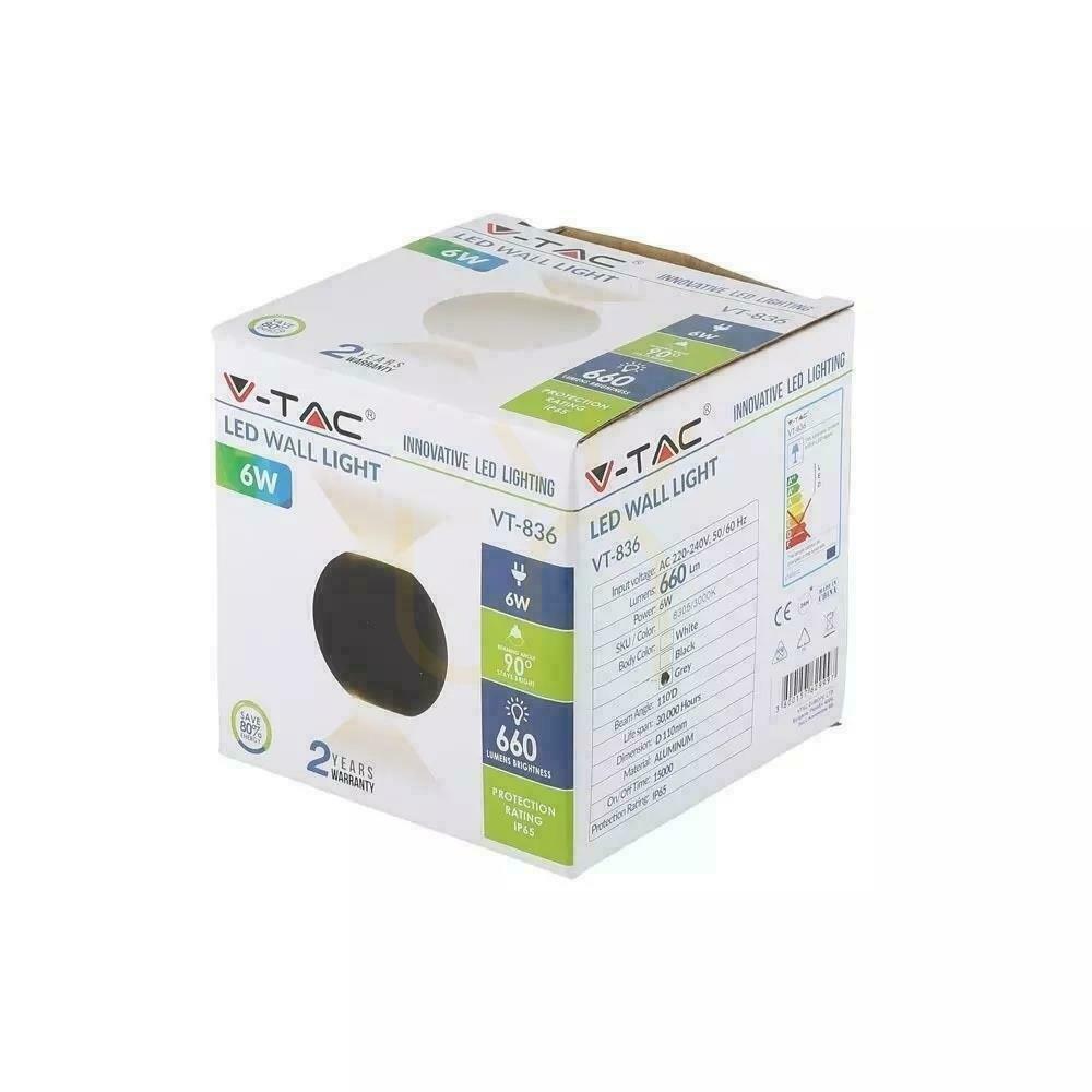 Náhled Nástěnné svítidlo V-TAC 6W LED Grey Round IP65 VT-836 3000K 660lm. Nástěnné svítidlo V-TAC 6W LED Grey Round IP65 VT-836 3000K 660lm.