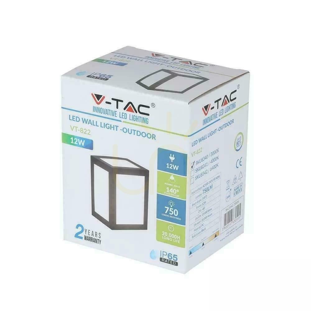 Náhled V-TAC 12W LED nástěnné svítidlo IP65 černé VT-822 4000K 750lm V-TAC 12W LED nástěnné svítidlo IP65 černé VT-822 4000K 750lm