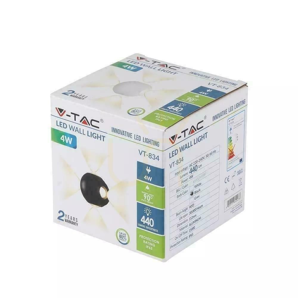 Zobrazit Nástěnné svítidlo V-TAC 4W LED černá kulatá IP65 VT-834 4000K 440lm. Nástěnné svítidlo V-TAC 4W LED černá kulatá IP65 VT-834 4000K 440lm.