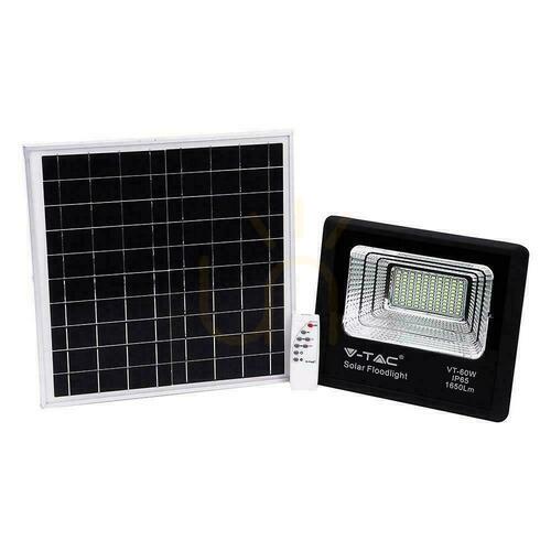 Kontrola V-TAC 20W solární LED projektor černý IP65, dálkové ovládání, časovač VT-60W 4000K 1650lm