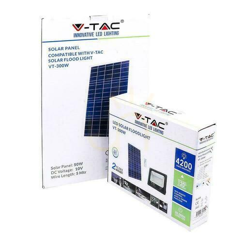 Kontrola V-TAC Solární LED projektor 50W černý IP65, dálkové ovládání, časovač VT-300W 4000K 4200lm