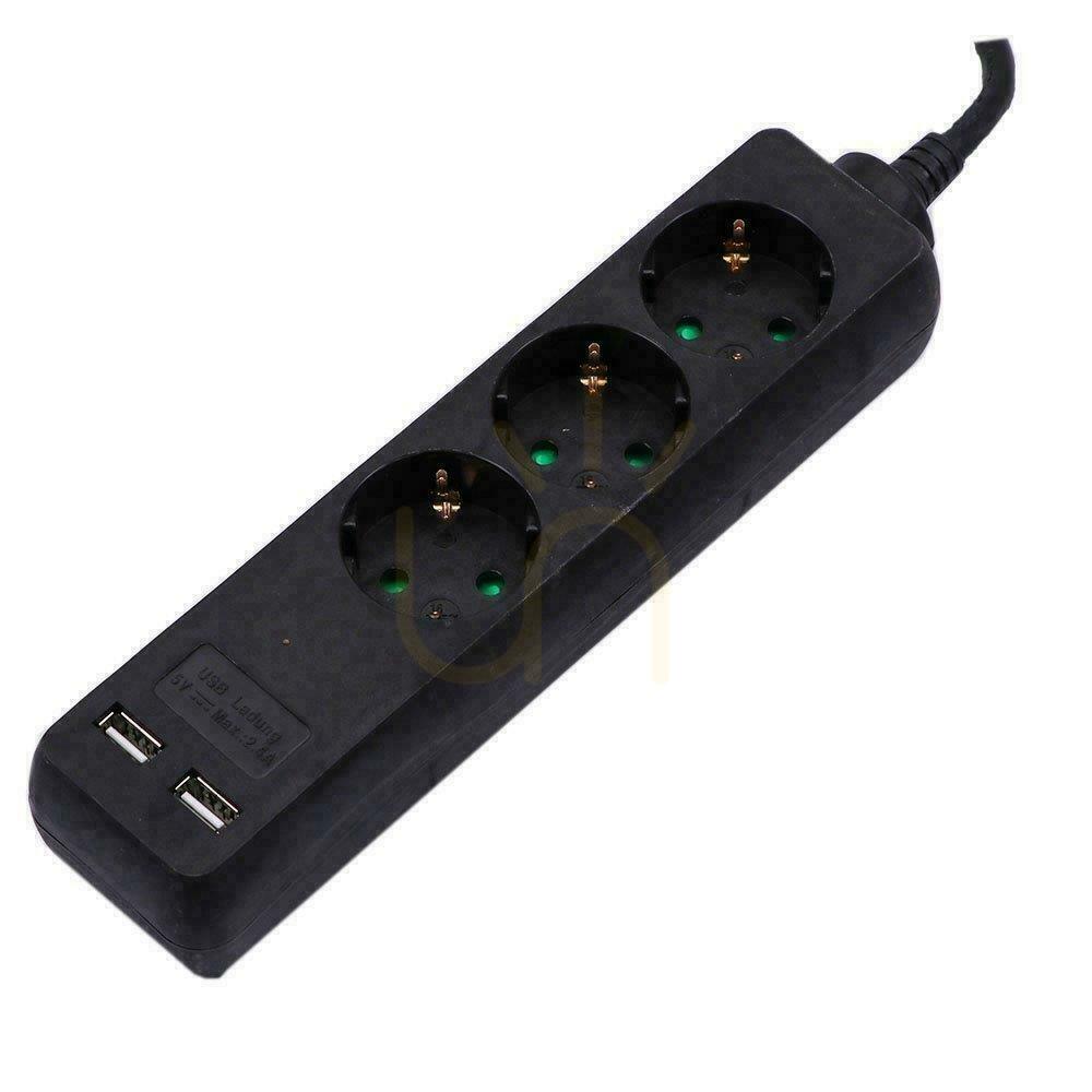 Kontrola V-TAC 3-slotový extender 2 porty USB (3G 1,5MM2 X 1,5M) černý VT-1125-2 V-TAC 3-slotový extender 2 porty USB (3G 1,5MM2 X 1,5M) černý VT-1125-2