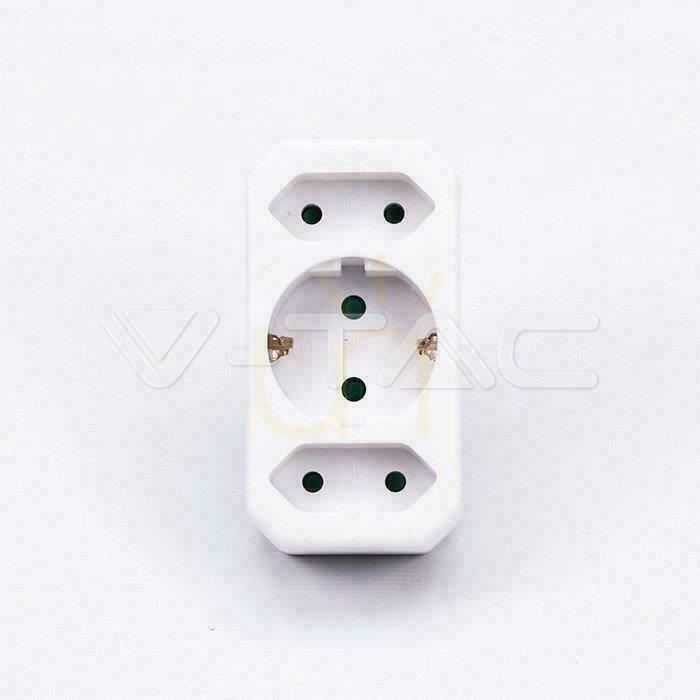 Pohled Splitter 2 ploché zástrčky 2,5 A a 1 zásuvka 16 A Bílá V-TAC VT-1053 Splitter 2 ploché zástrčky 2,5 A a 1 zásuvka 16 A Bílá V-TAC VT-1053