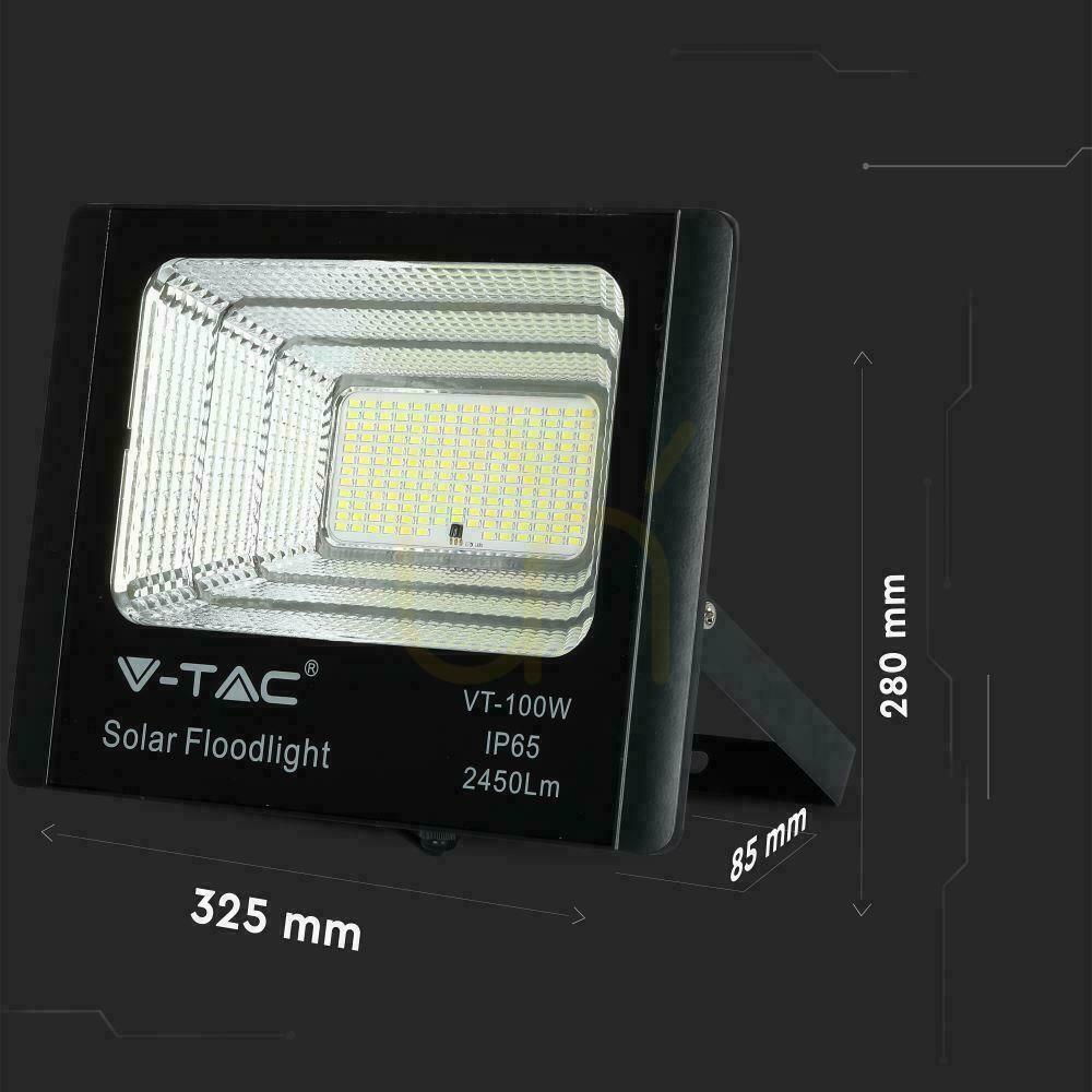 Náhled V-TAC 35W solární LED projektor černý IP65, dálkové ovládání, časovač VT-100W 6000K 2450lm V-TAC 35W solární LED projektor černý IP65, dálkové ovládání, časovač VT-100W 6000K 2450lm