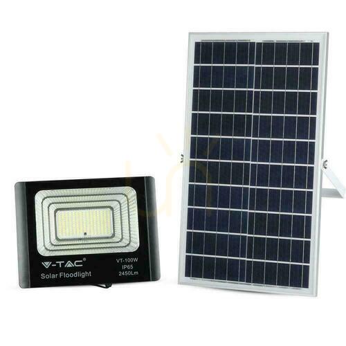 Kontrola V-TAC 35W solární LED projektor černý IP65, dálkové ovládání, časovač VT-100W 6000K 2450lm