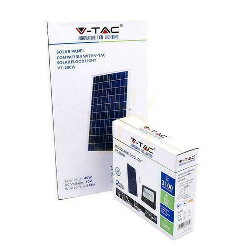 Kontrola V-TAC Solární LED projektor 40W černý IP65, dálkové ovládání, časovač VT-200W 6000K 3100lm