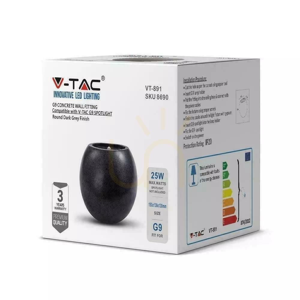Zobrazit Nástěnné svítidlo V-TAC BETON G9 LED Round Dark Grey IP20 VT-891 Nástěnné svítidlo V-TAC BETON G9 LED Round Dark Grey IP20 VT-891