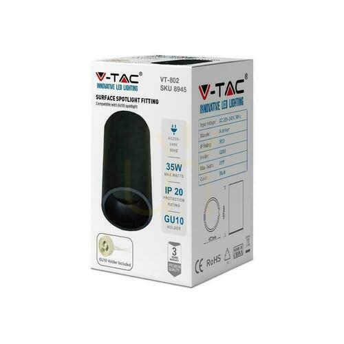 Kontrola V-TAC Hliníková kulatá trubka GU10 pro povrchovou montáž černá 70x107mm VT-802 Záruka 3 roky