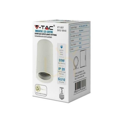 Kontrola V-TAC Hliníková kulatá trubice GU10 pro povrchovou montáž bílá 60x100mm VT-807-W Záruka 3 roky