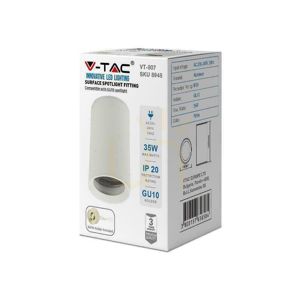 Pohled V-TAC Hliníková kulatá trubice GU10 pro povrchovou montáž bílá 60x100mm VT-807-W Záruka 3 roky V-TAC Hliníková kulatá trubice GU10 pro povrchovou montáž bílá 60x100mm VT-807-W Záruka 3 roky
