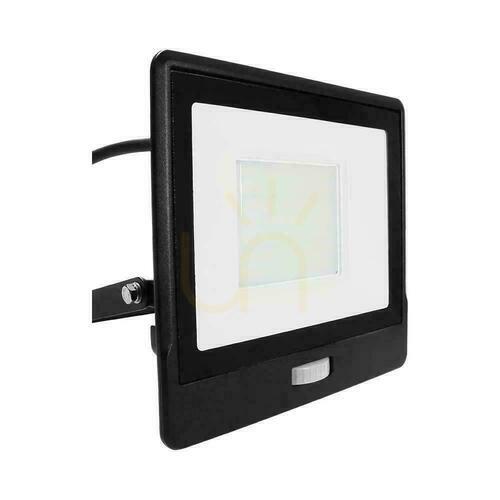 Kontrola LED projektor V-TAC 50W SAMSUNG CHIP Senzor pohybu Černý kabel 1M VT-158S-1 6400K 4000lm Záruka 5 let