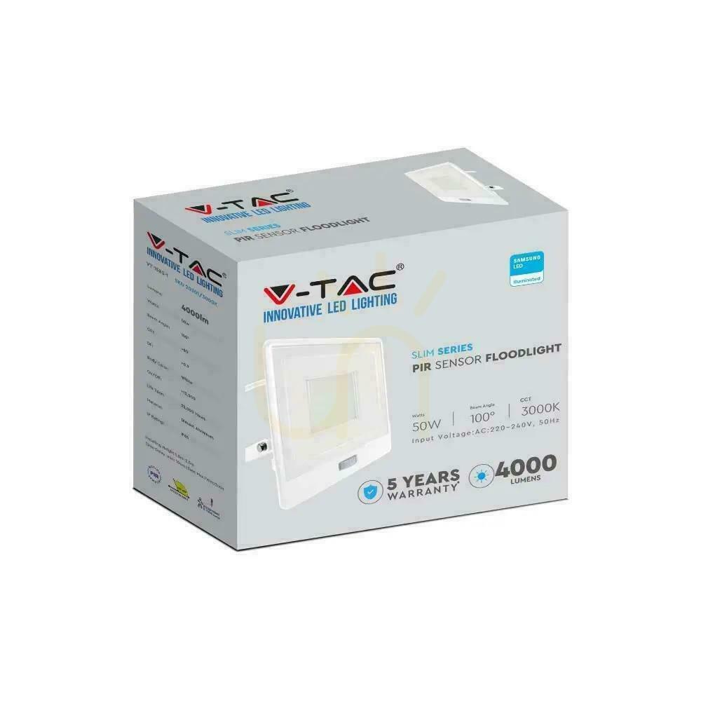 Náhled V-TAC 50W SAMSUNG CHIP LED Projektor Senzor pohybu Bílý kabel 1M VT-158S-1-W 6400K 4000lm 5 let záruka V-TAC 50W SAMSUNG CHIP LED Projektor Senzor pohybu Bílý kabel 1M VT-158S-1-W 6400K 4000lm 5 let záruka