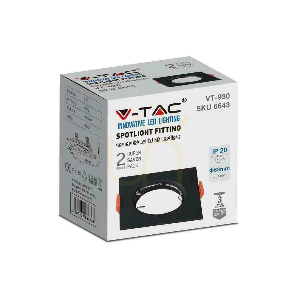 Zobrazit V-TAC GU10 Zapuštěný čtverec černý (balení. 2 ks) VT-930 Záruka 3 roky V-TAC GU10 Zapuštěný čtverec černý (balení. 2 ks) VT-930 Záruka 3 roky