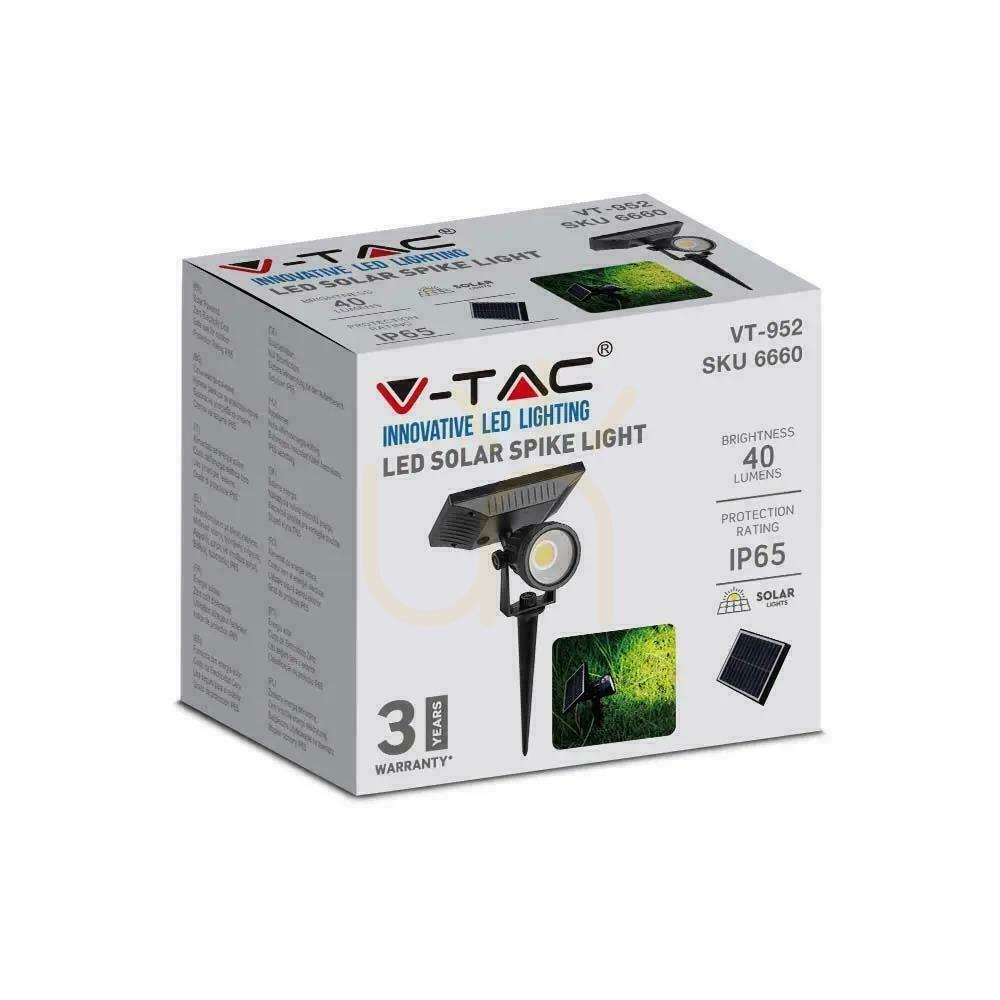 Pohled Černé solární zemní LED svítidlo V-TAC VT-952 2 W 3000 K 40 lm IP65 Černé solární zemní LED svítidlo V-TAC VT-952 2 W 3000 K 40 lm IP65