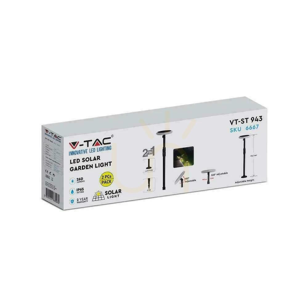 Náhled V-TAC Solární LED zahradní tyč 3W 2v1 (balení. 2 ks) VT-943 3000K 260lm V-TAC Solární LED zahradní tyč 3W 2v1 (balení. 2 ks) VT-943 3000K 260lm