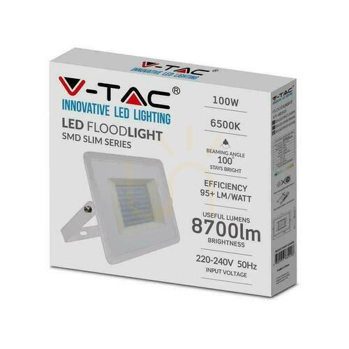 Kontrola V-TAC 100W SMD LED projektor řady E bílý VT-40101 6500K 8700lm.