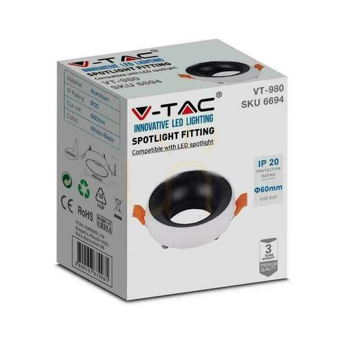 Kontrola V-TAC GU10 Zapuštěná kulatá mřížka bílá+černá VT-980RD Záruka 3 roky