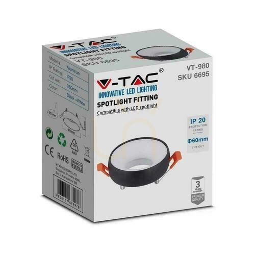 Kontrola V-TAC GU10 Zapuštěná kulatá síťka černá+bílá VT-980RD Záruka 3 roky