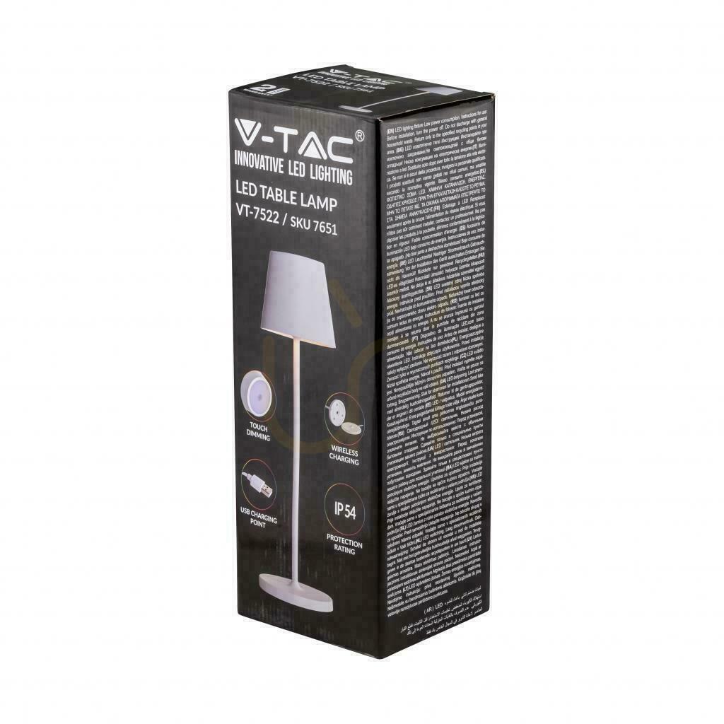 Náhled V-TAC 2W LED nabíjecí stmívatelná lampa na noční stolek IP54 bílá VT-7522 3000K 200lm. V-TAC 2W LED nabíjecí stmívatelná lampa na noční stolek IP54 bílá VT-7522 3000K 200lm.