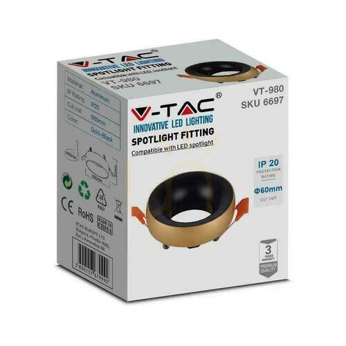 Kontrola V-TAC GU10 Zapuštěná kulatá mřížka zlatá + černá VT-980RD Záruka 3 roky
