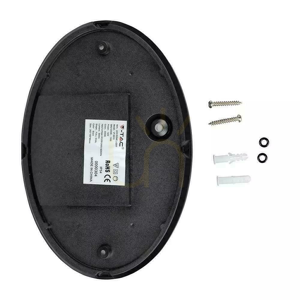 Pohled Plafond 12W LED V-TAC Oval Black IP54 VT-8010-B 3000K 840lm Plafond 12W LED V-TAC Oval Black IP54 VT-8010-B 3000K 840lm