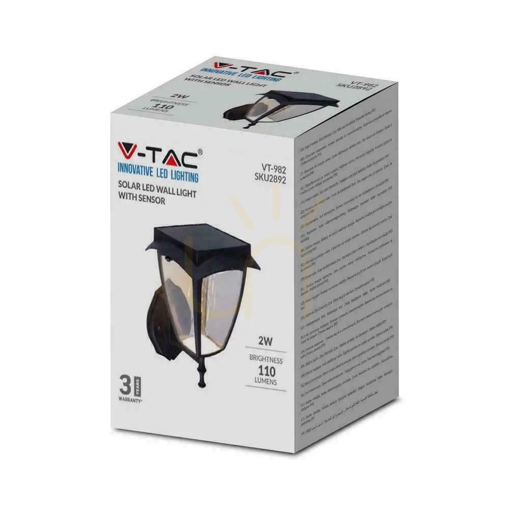 Zobrazit Zahradní nástěnná lampa Solární V-TAC 2W LED IP44 VT-982 3000K+6000K 110lm Záruka 3 roky Zahradní nástěnná lampa Solární V-TAC 2W LED IP44 VT-982 3000K+6000K 110lm Záruka 3 roky