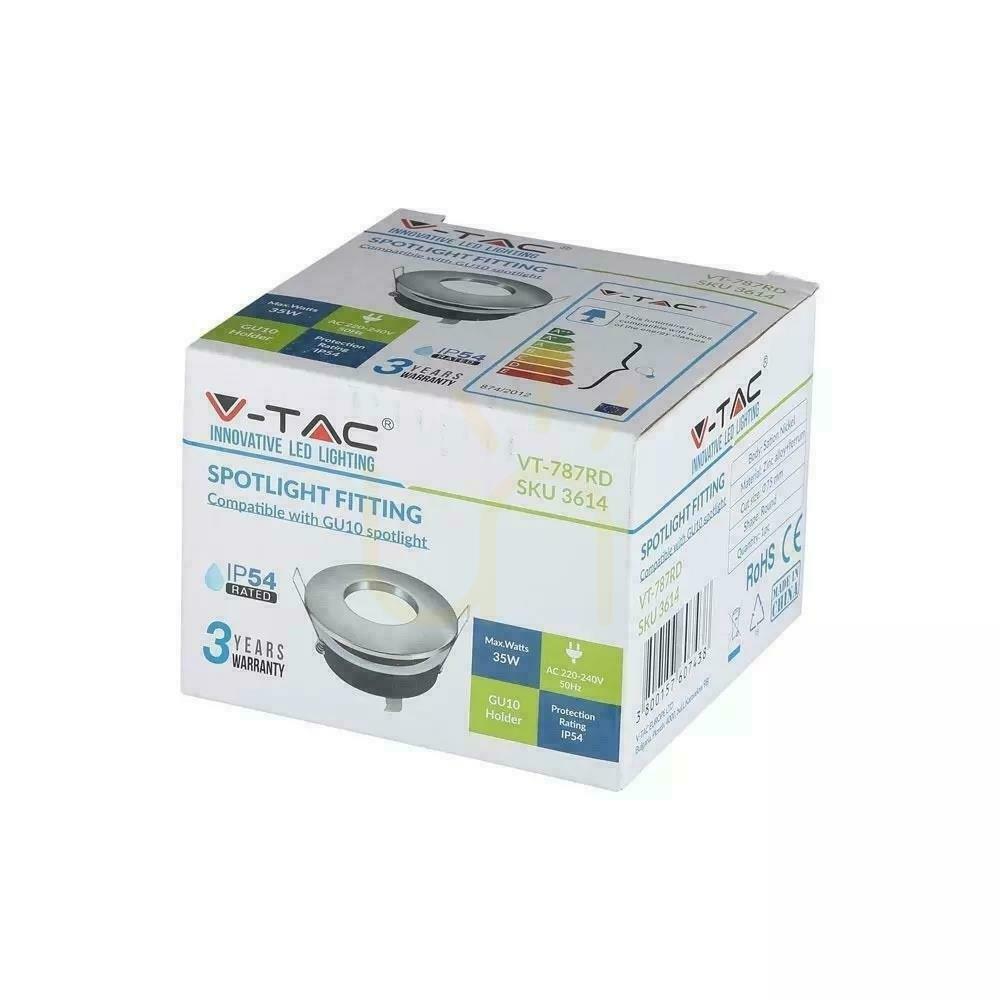 Zobrazit Síťka V-TAC Hliníkový odlitek Těsnění se sklem IP54 GU10 Kulatý fi84 Satin VT-787RD-SN Síťka V-TAC Hliníkový odlitek Těsnění se sklem IP54 GU10 Kulatý fi84 Satin VT-787RD-SN