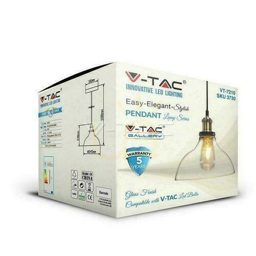 Kontrola V-TAC LOFT závěsné svítidlo Transparentní sklo fi245 VT-7210 Záruka 5 let
