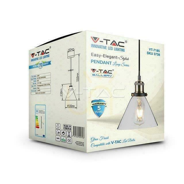 Pohled V-TAC LOFT Závěsné svítidlo Vintage Transparent Glass fi180 VT-7185 Záruka 5 let V-TAC LOFT Závěsné svítidlo Vintage Transparent Glass fi180 VT-7185 Záruka 5 let
