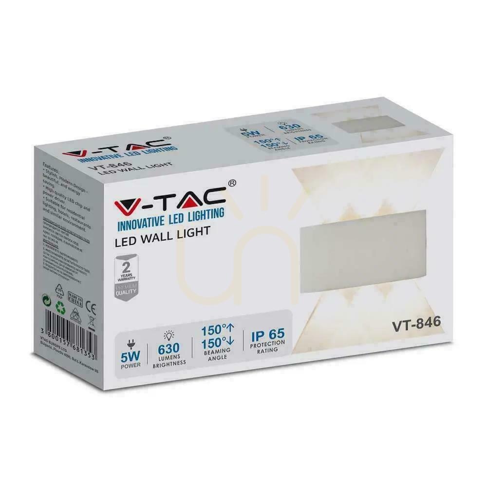 Náhled Nástěnné svítidlo V-TAC 5W LED bílé IP54 VT-846 4000K 630lm Nástěnné svítidlo V-TAC 5W LED bílé IP54 VT-846 4000K 630lm