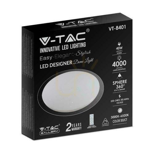 Kontrola Stropní plafon V-TAC 40W LED Pilot CCT fi.400 Stars VT-8401 3000K-6500K 4000lm