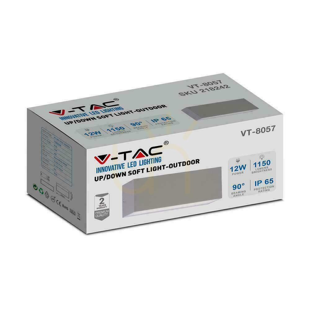 Náhled V-TAC 12W LED nástěnné svítidlo Top Down Gray IP65 VT-8057 3000K 1150lm V-TAC 12W LED nástěnné svítidlo Top Down Gray IP65 VT-8057 3000K 1150lm