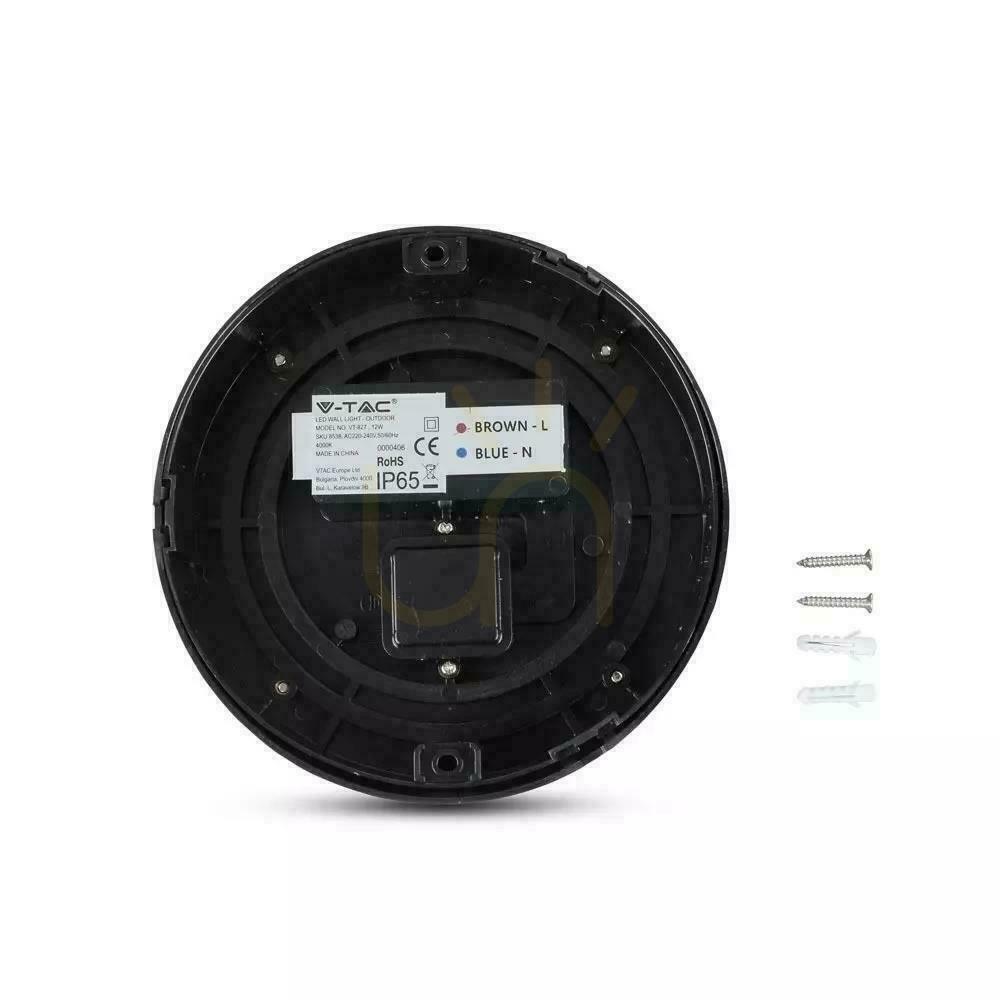 Zobrazit V-TAC 12W LED nástěnné svítidlo IP65 černé kulaté VT-827 4000K 1155lm V-TAC 12W LED nástěnné svítidlo IP65 černé kulaté VT-827 4000K 1155lm
