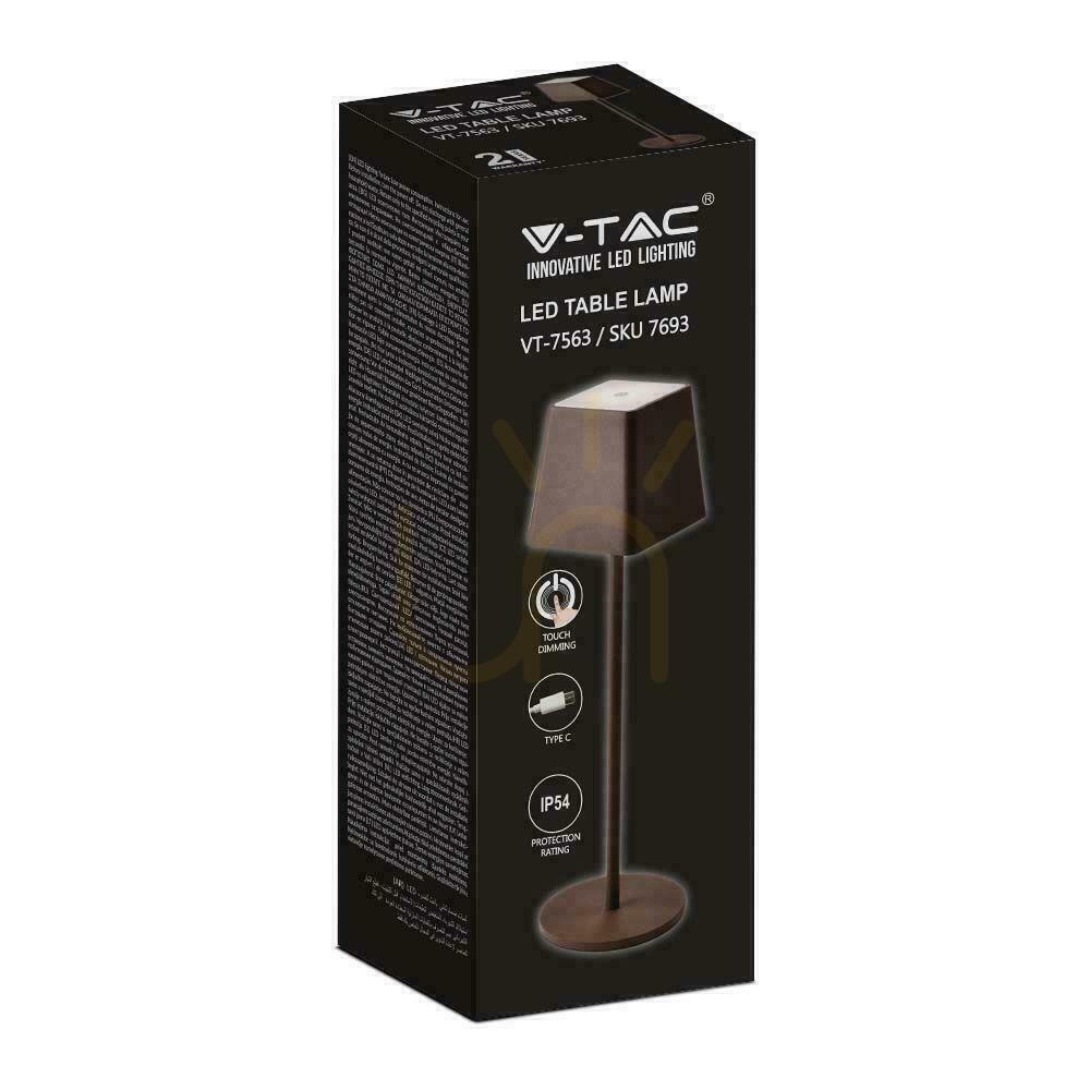 Kontrola V-TAC 2W LED nabíjecí stmívatelná lampa na noční stolek IP54 Bronze Corten VT-7563 3000K 200lm V-TAC 2W LED nabíjecí stmívatelná lampa na noční stolek IP54 Bronze Corten VT-7563 3000K 200lm
