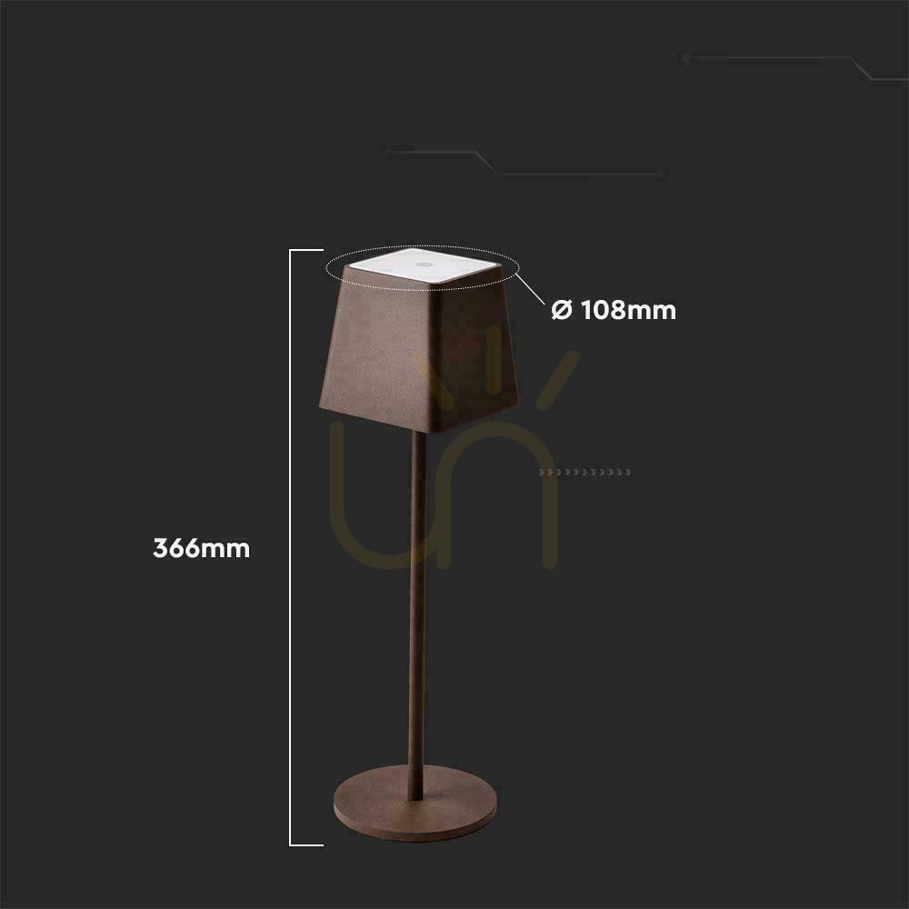 Pohled V-TAC 2W LED nabíjecí stmívatelná lampa na noční stolek IP54 Bronze Corten VT-7563 3000K 200lm V-TAC 2W LED nabíjecí stmívatelná lampa na noční stolek IP54 Bronze Corten VT-7563 3000K 200lm